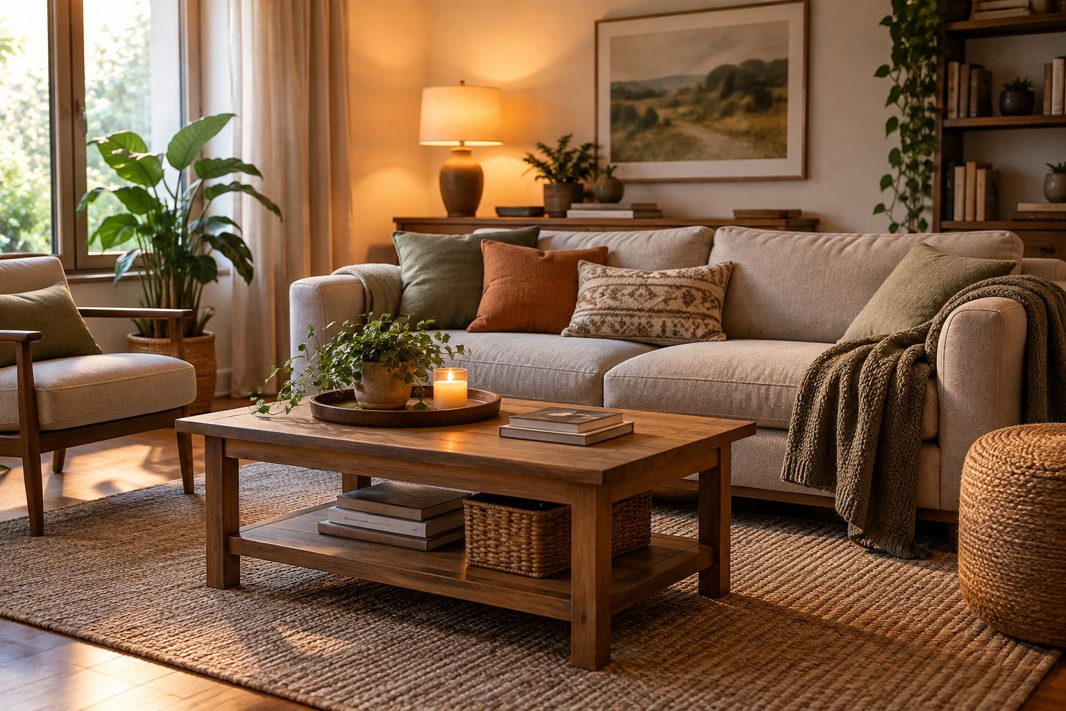 A cozy Coral Gables living room, illustrative